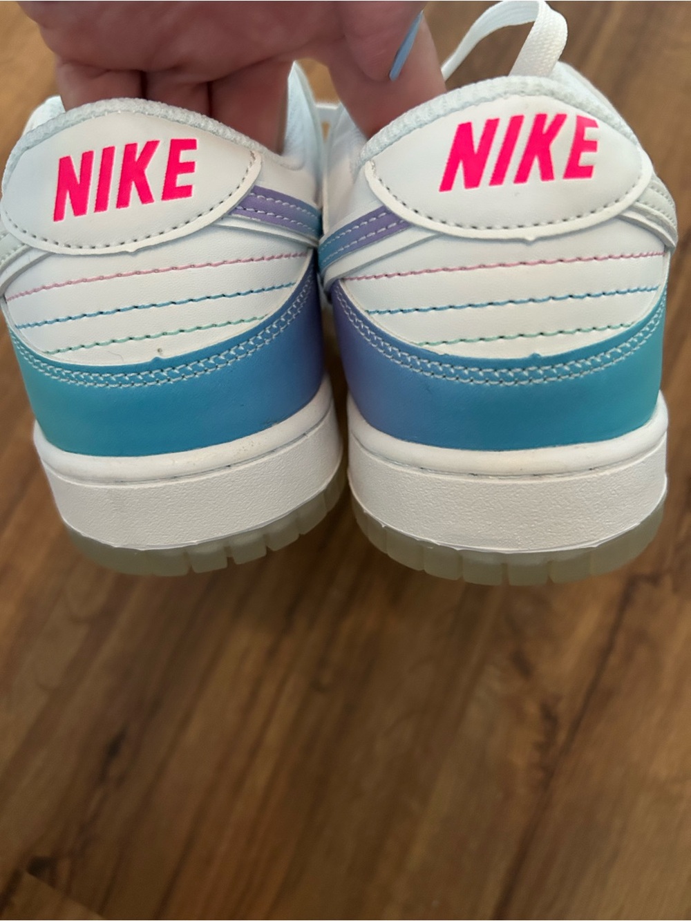 Nike White Sneakers with Teal, Lavender & Pink Accents - Picture 2 of 6